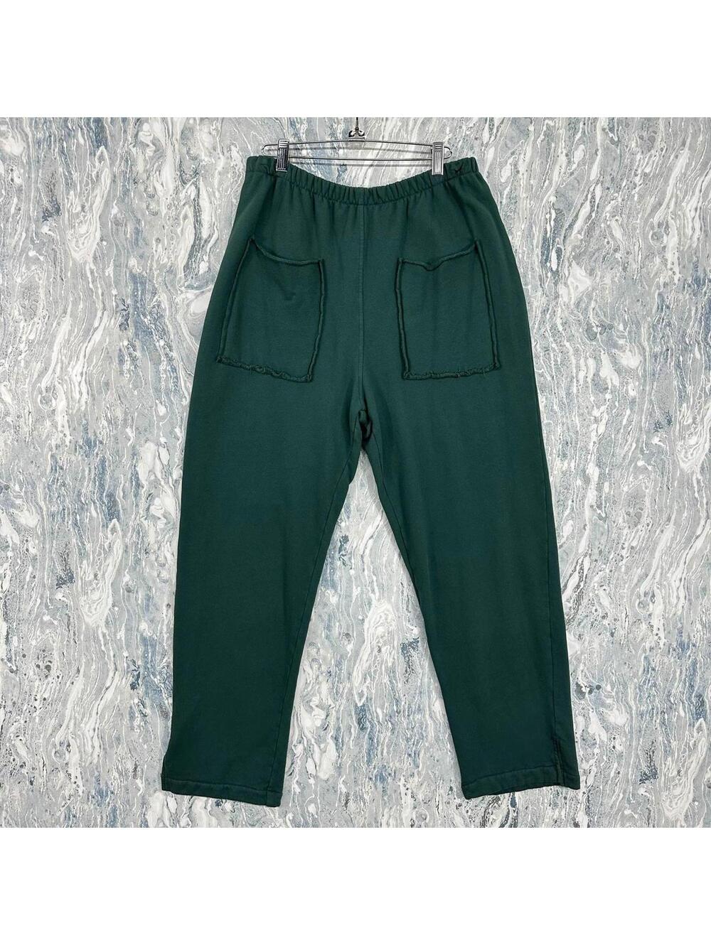 Bodil Medium Green Elastic Waist Casual Pants with Front Pockets